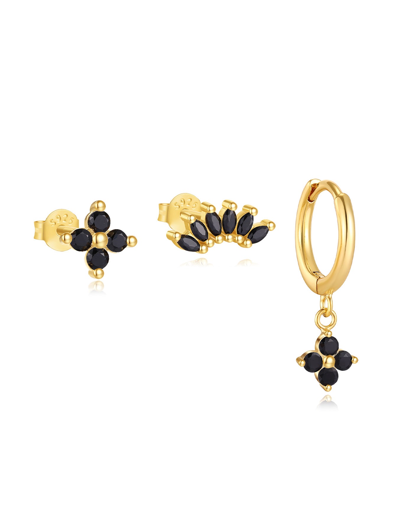 S925 Flower Petal Black Zirconia Beautiful Fashion Earring Collection-Olarajewelry
