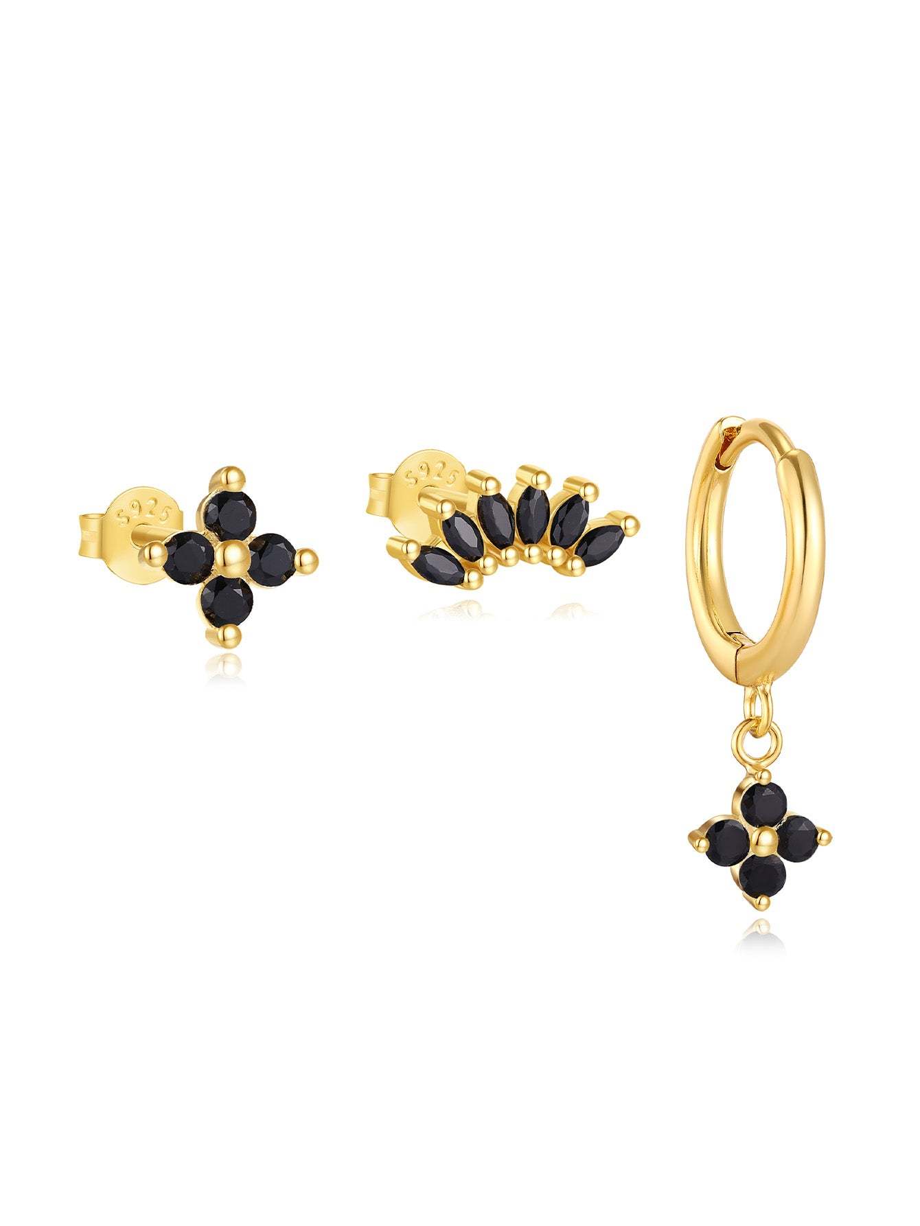 S925 Flower Petal Black Zirconia Beautiful Fashion Earring Collection-Olarajewelry