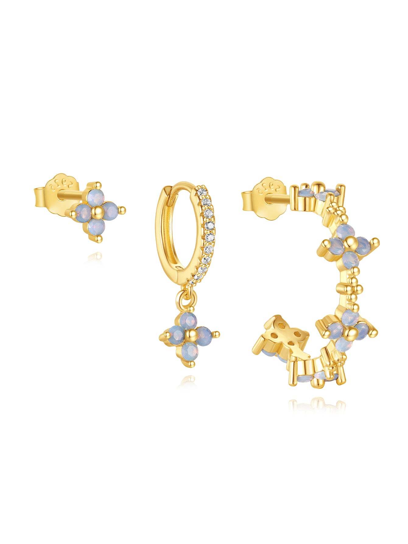 S925 Light Blue Fresh Flower Zirconia Beautiful Fashion Earring Collection-Olarajewelry