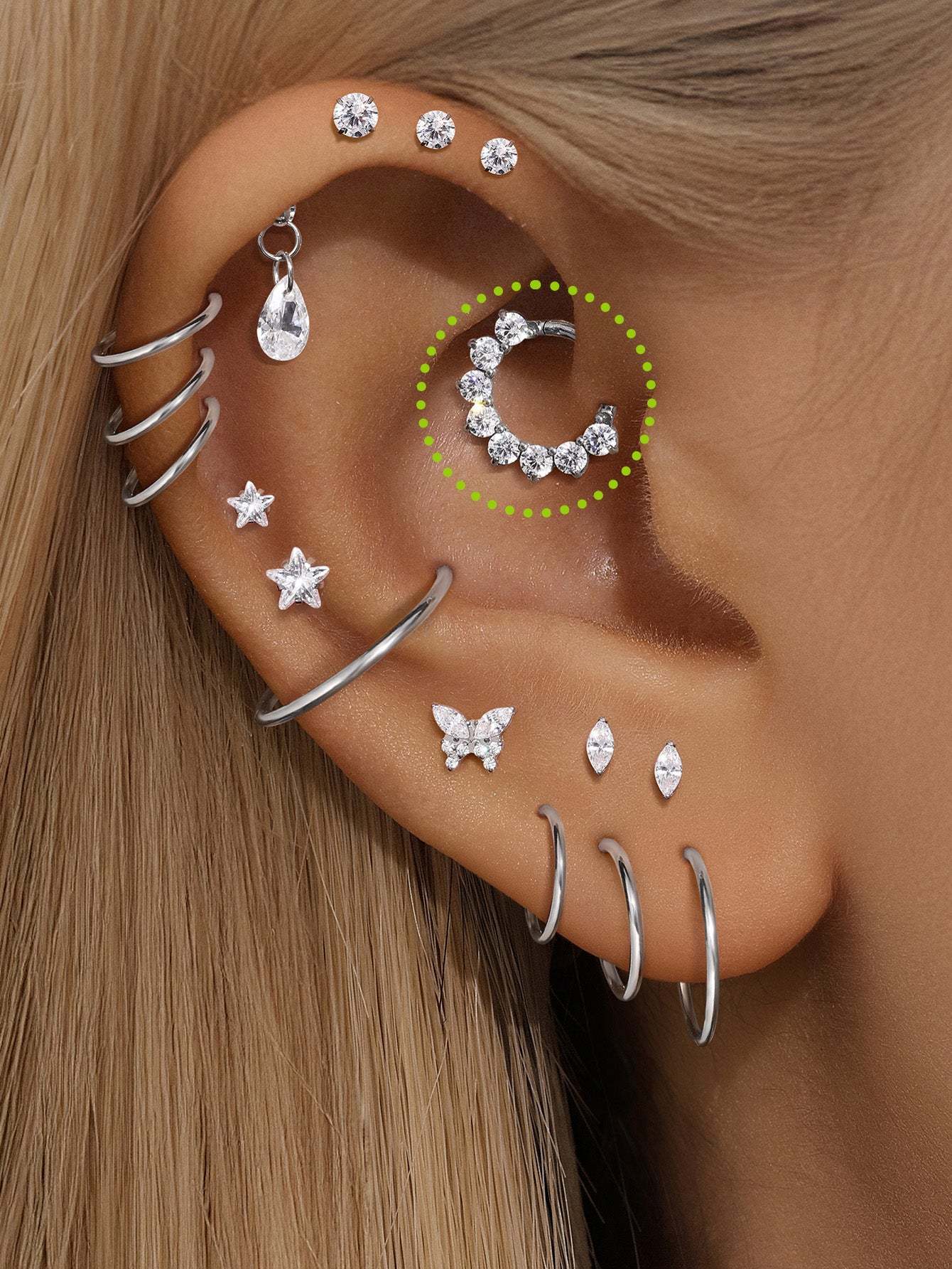 G23 Titanium Pave Zircon Daith Earrings 8MM-Olarajewelry