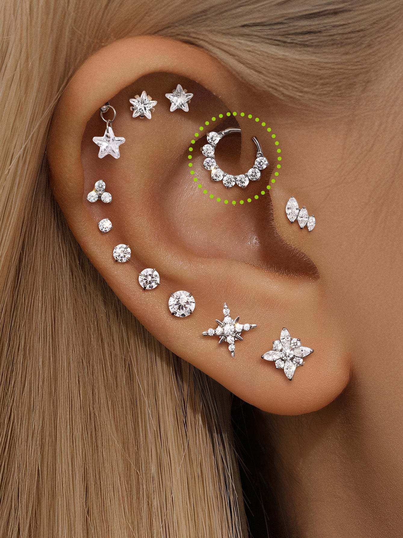 G23 Titanium Pave Zircon Daith Earrings 8MM-Olarajewelry