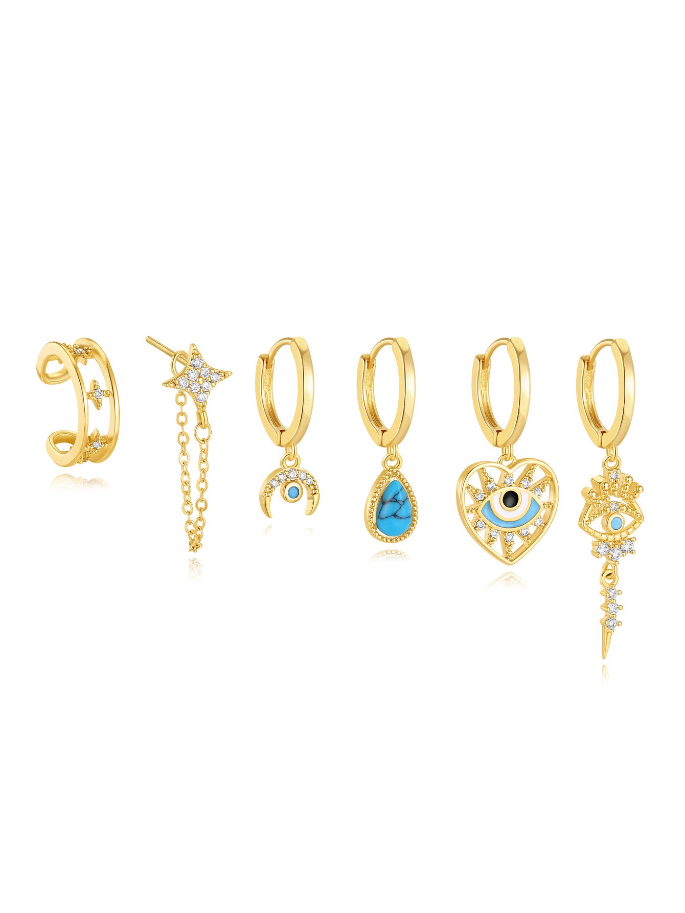 Lucky Devil's Eye Star and Moon Green Pendant Earring Collection-Olarajewelry