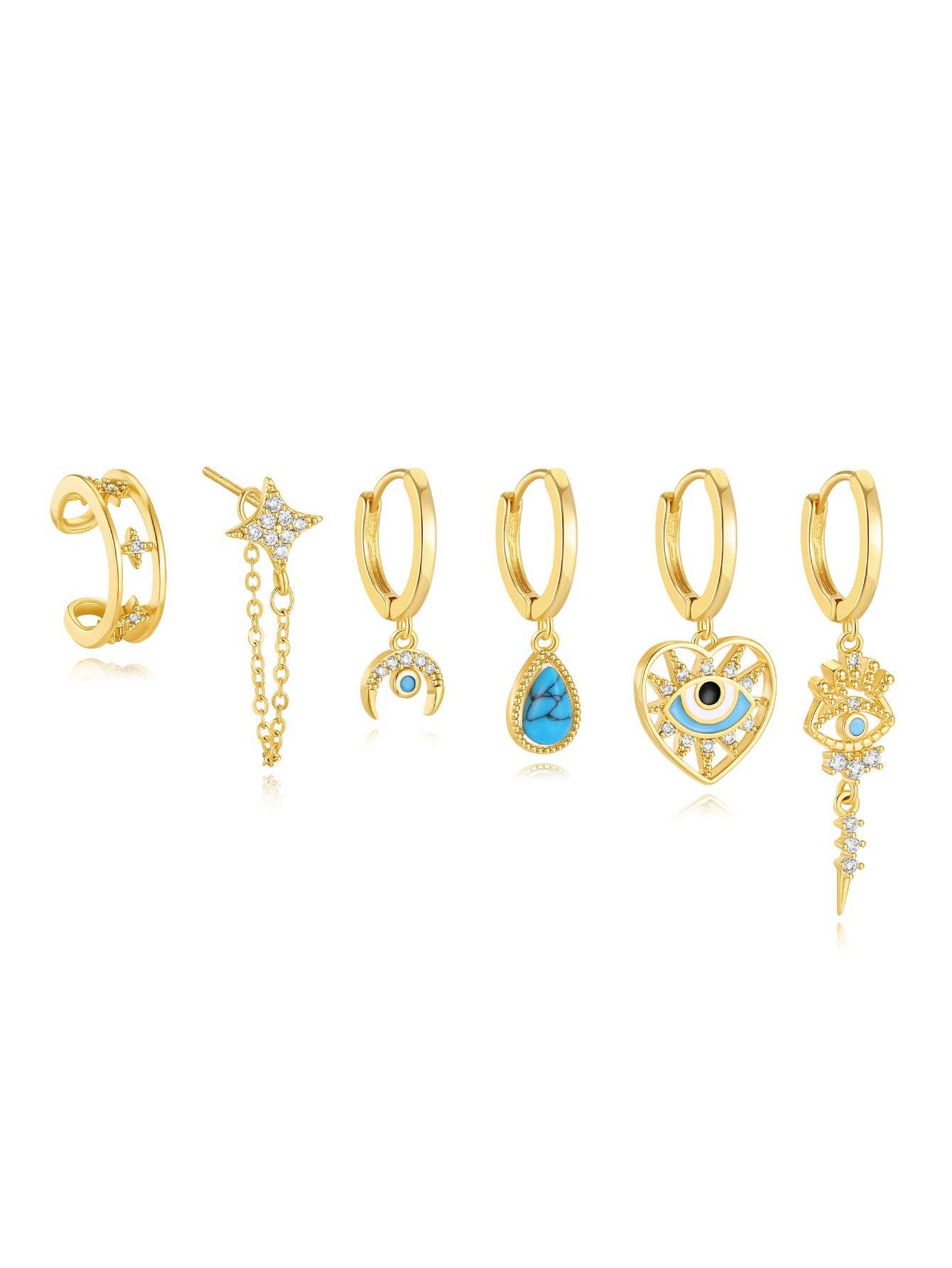 Lucky Devil's Eye Star and Moon Green Pendant Earring Collection-Olarajewelry