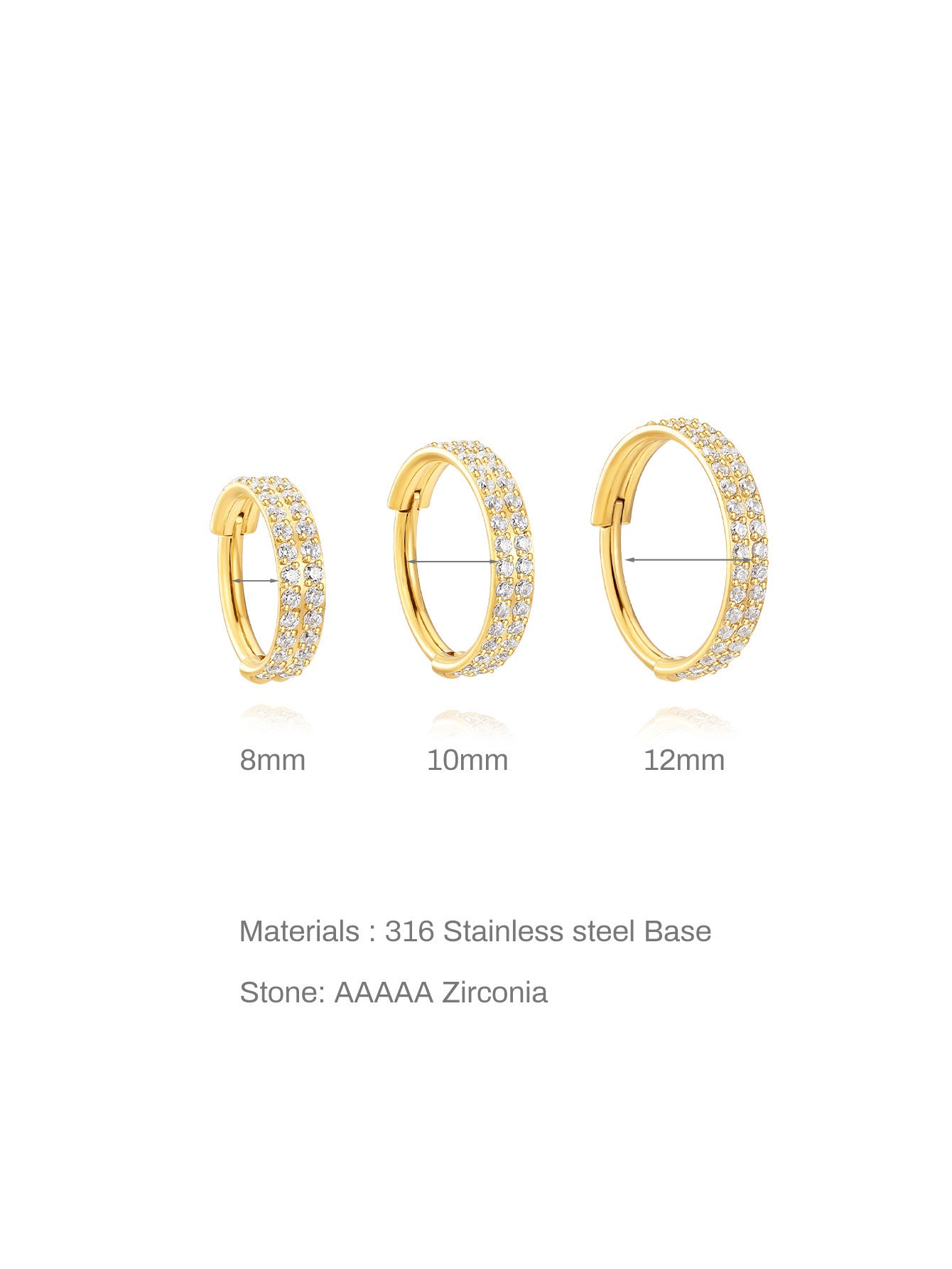 Titanium Waterproof Multiple Sizes 5A CZ Double Row Zirconia Wide Cartilage Hoop 16g-Olarajewelry