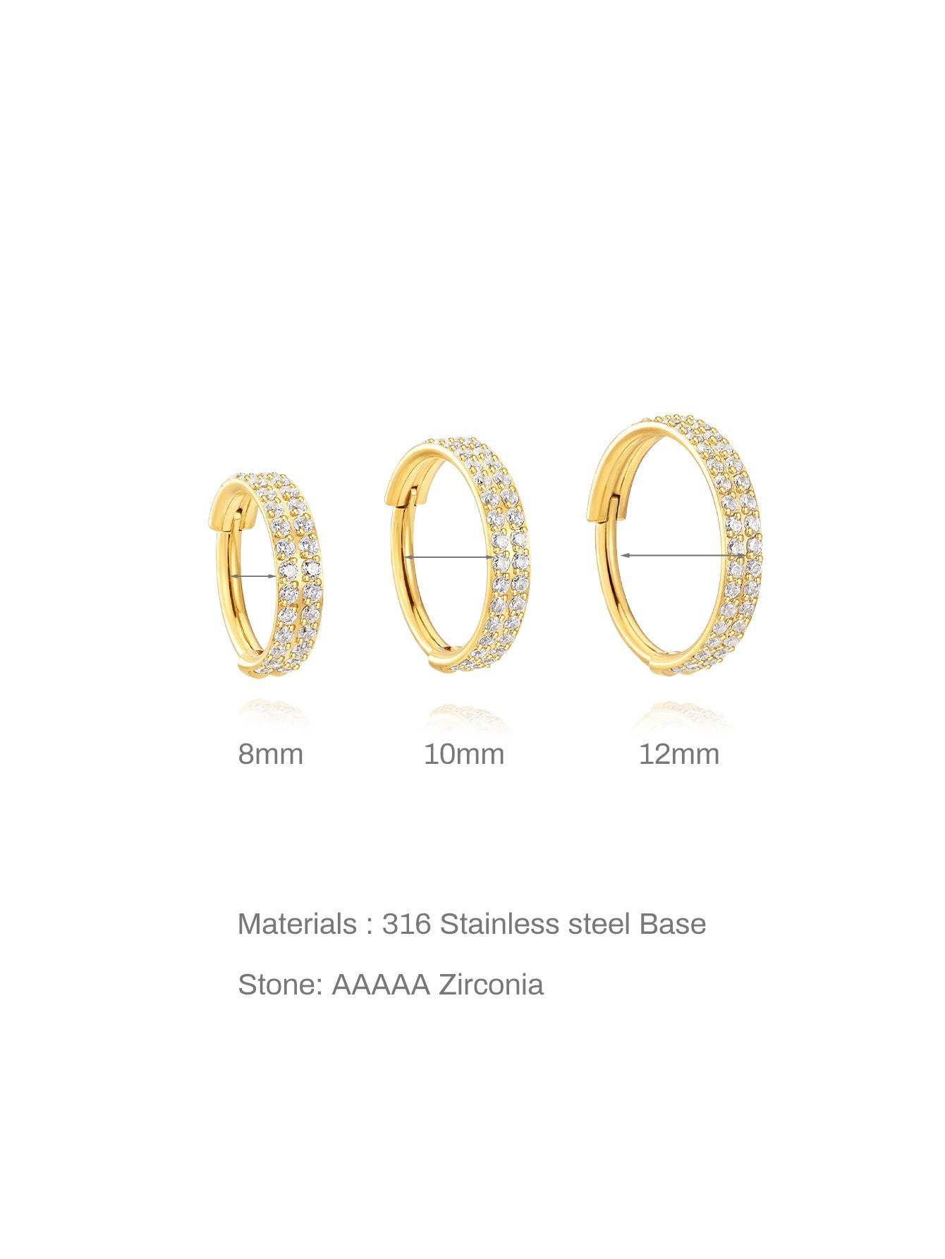Titanium Waterproof Multiple Sizes 5A CZ Double Row Zirconia Wide Cartilage Hoop 16g-Olarajewelry