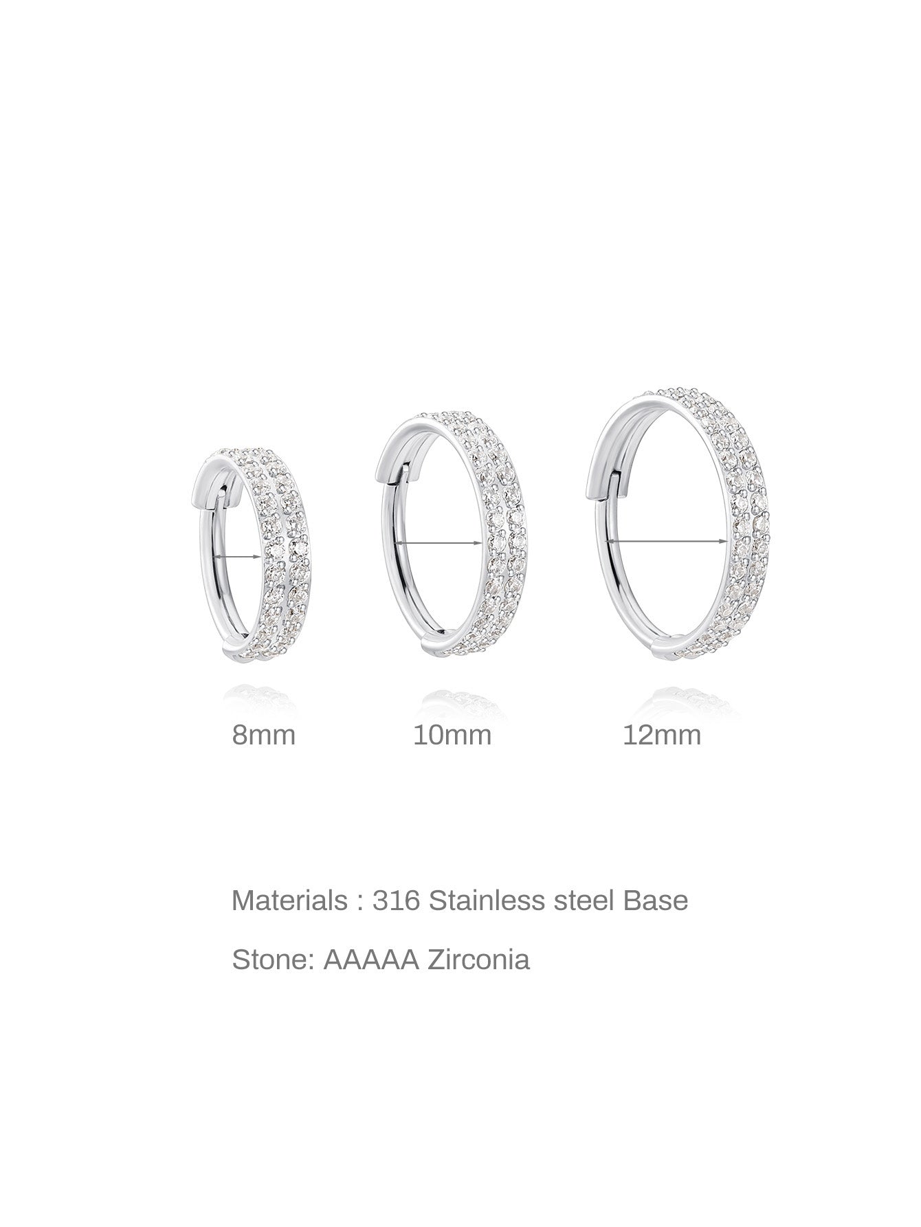 Titanium Waterproof Multiple Sizes 5A CZ Double Row Zirconia Wide Cartilage Hoop 16g-Olarajewelry