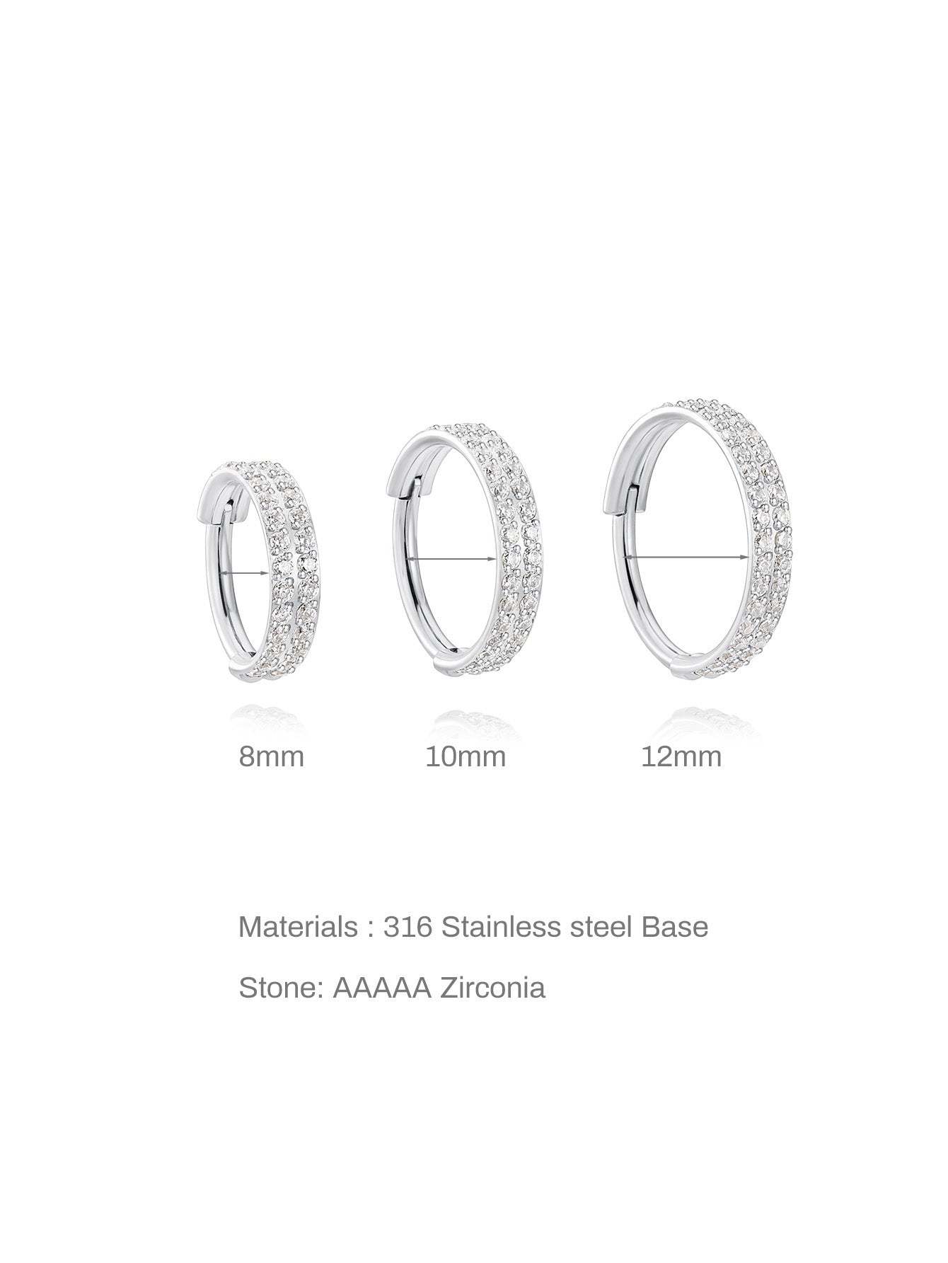 Titanium Waterproof Multiple Sizes 5A CZ Double Row Zirconia Wide Cartilage Hoop 16g-Olarajewelry