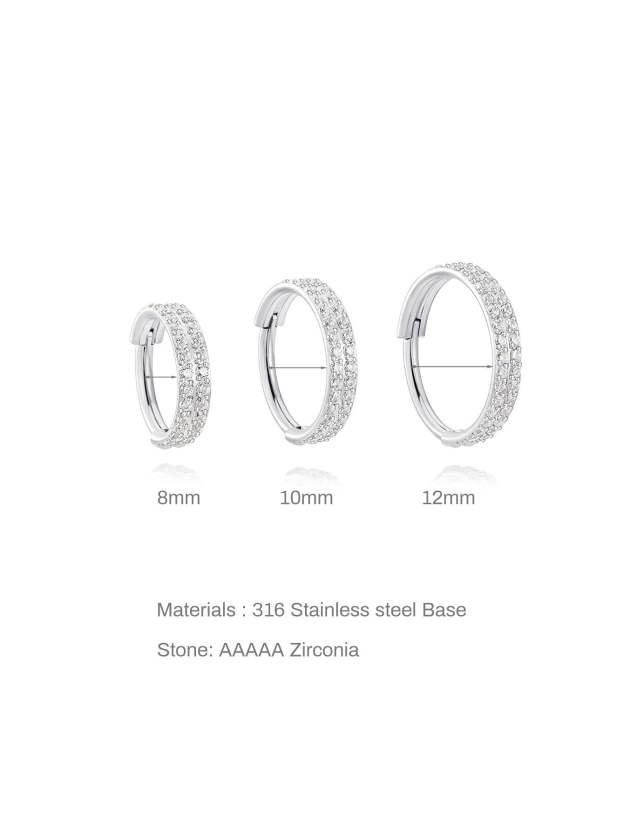 Titanium Waterproof Multiple Sizes 5A CZ Double Row Zirconia Wide Cartilage Hoop 16g-Olarajewelry