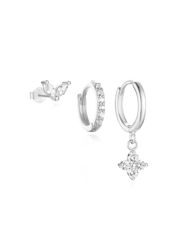 S925 5 Pieces Fresh Flower Zircon Stud Earring Set-Olarajewelry