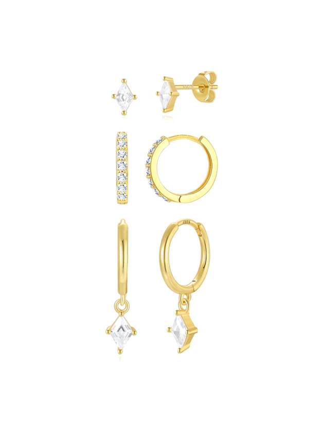 Quadrilateral Pendant Zirconia 3-Piece Earrings-Olarajewelry