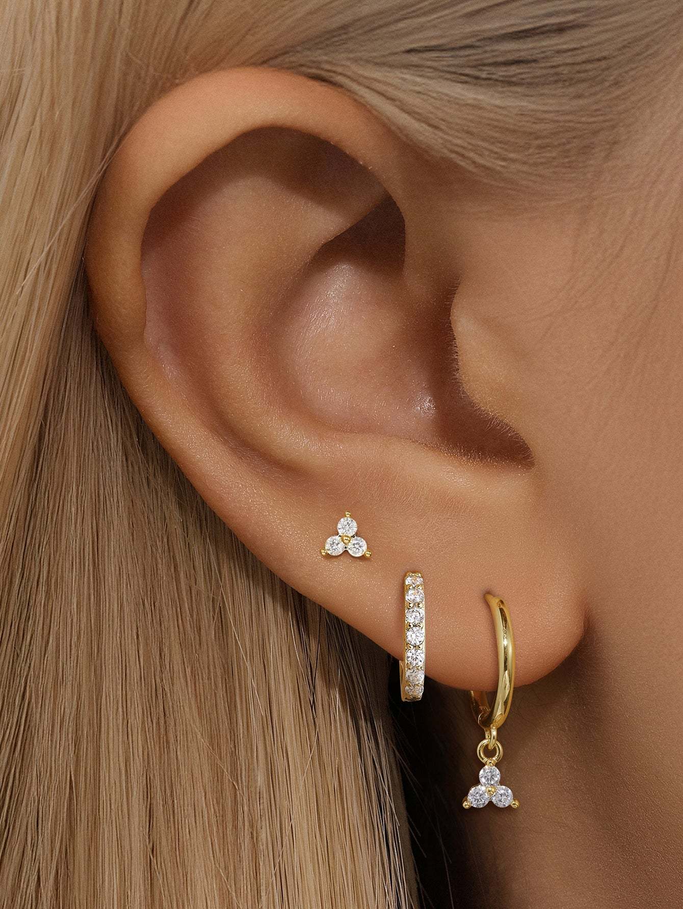 Olara Three Petal Flower Zircon Pendant Earrings-Olarajewelry