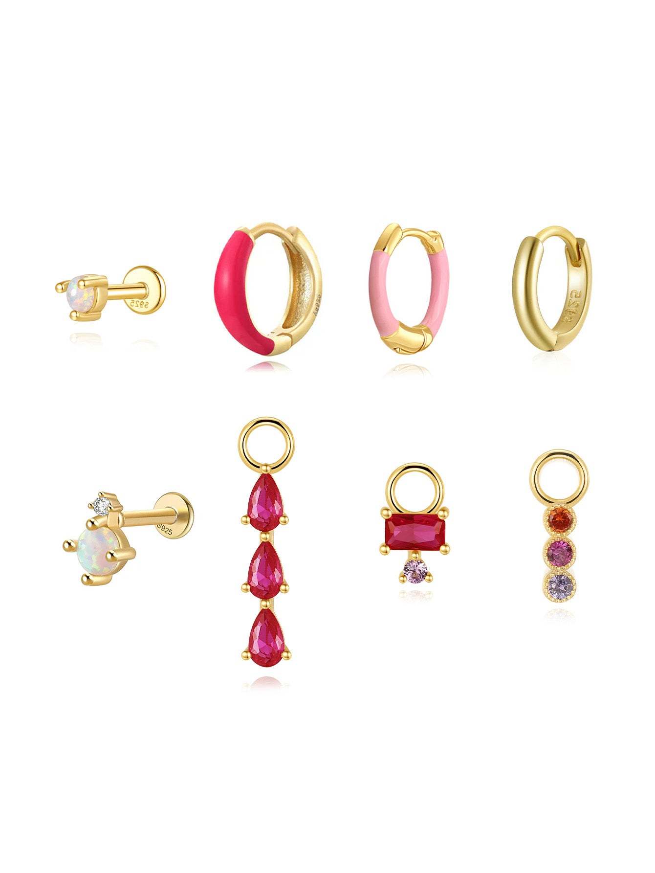 Pink Oil Drop S925 Earring Set-Olarajewelry