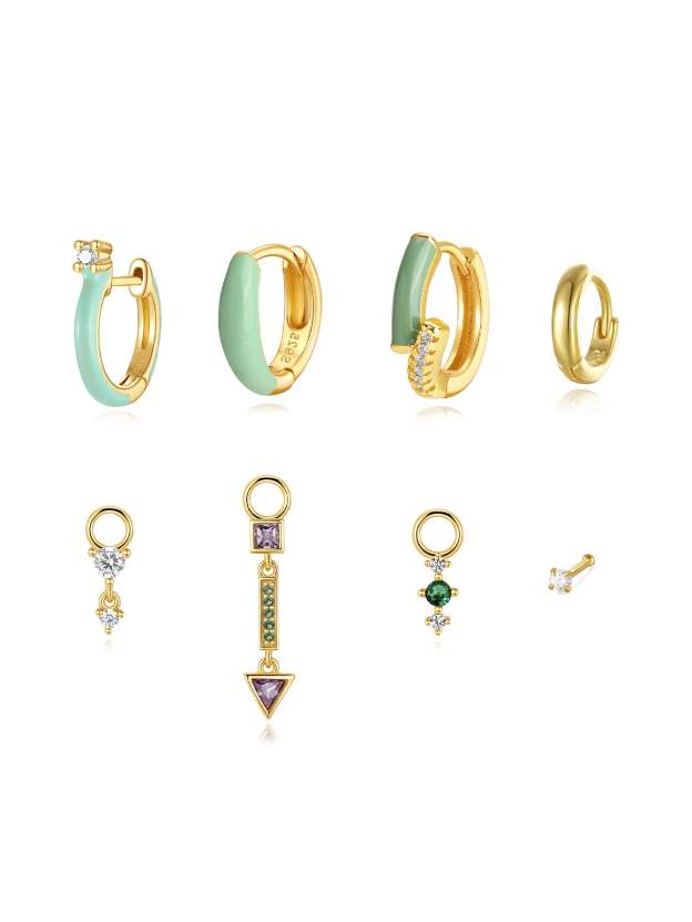Green Oil Drop S925 Earrings Set-Olarajewelry