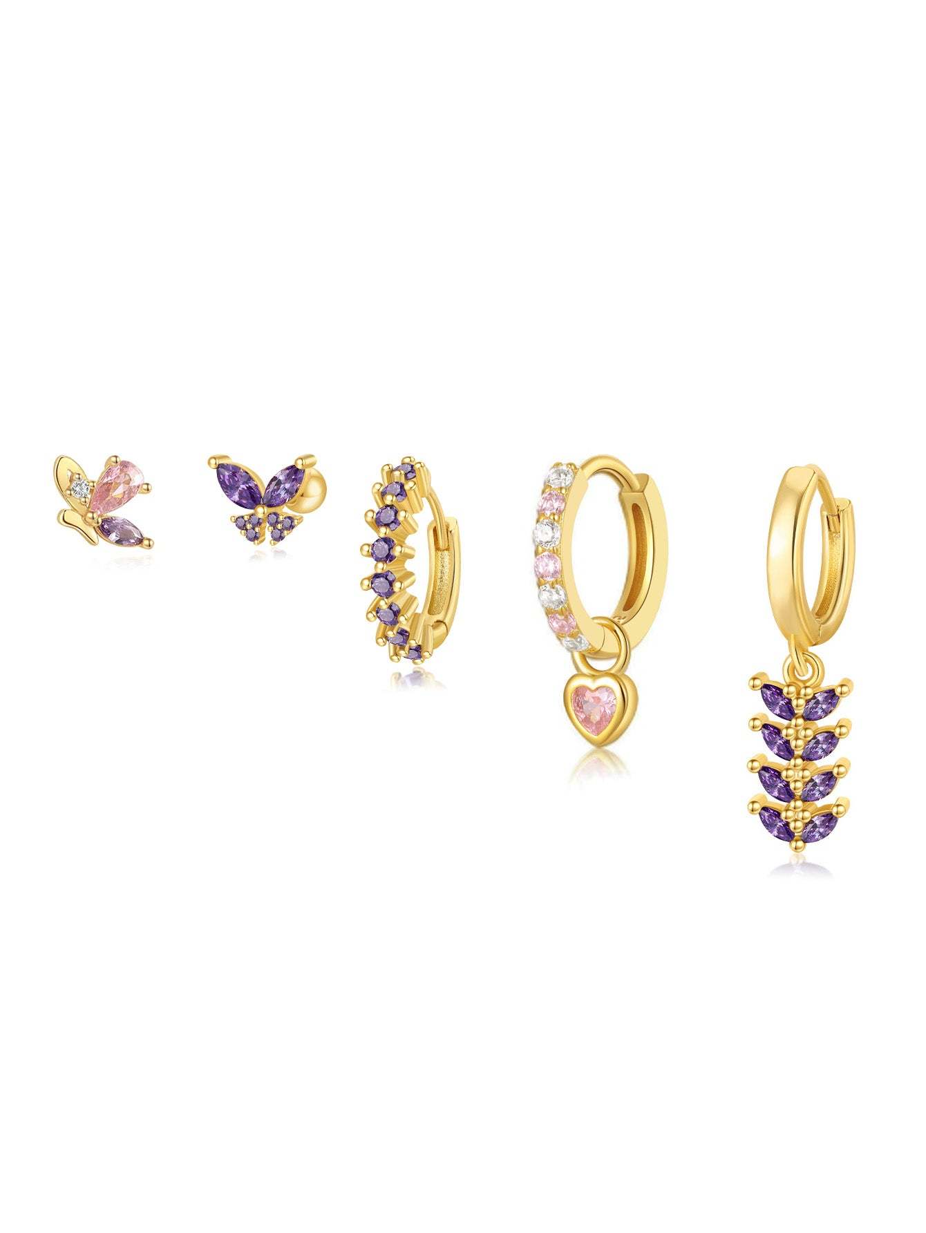 S925 Pink&Purple Butterfly Drop Earring Set-Olarajewelry