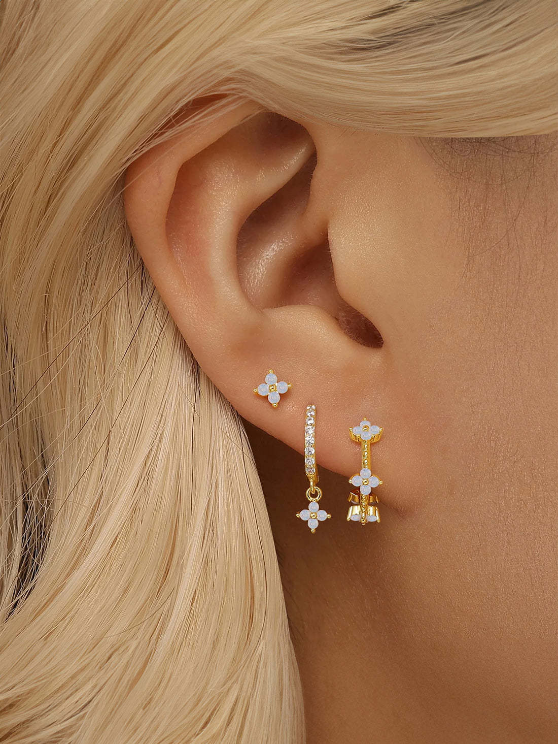 Fashion Opal Flower 3-Piece Earring Set-Olarajewelry