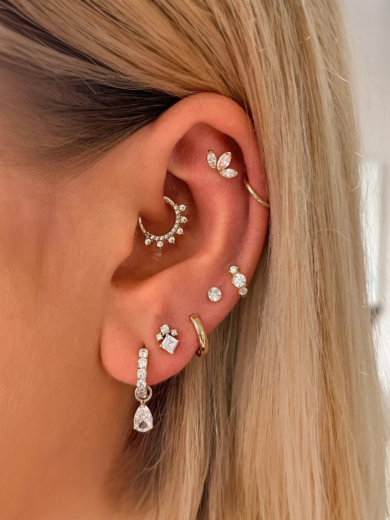 S925 Trio Round Zircon Hoop Earring  6MM-Olarajewelry