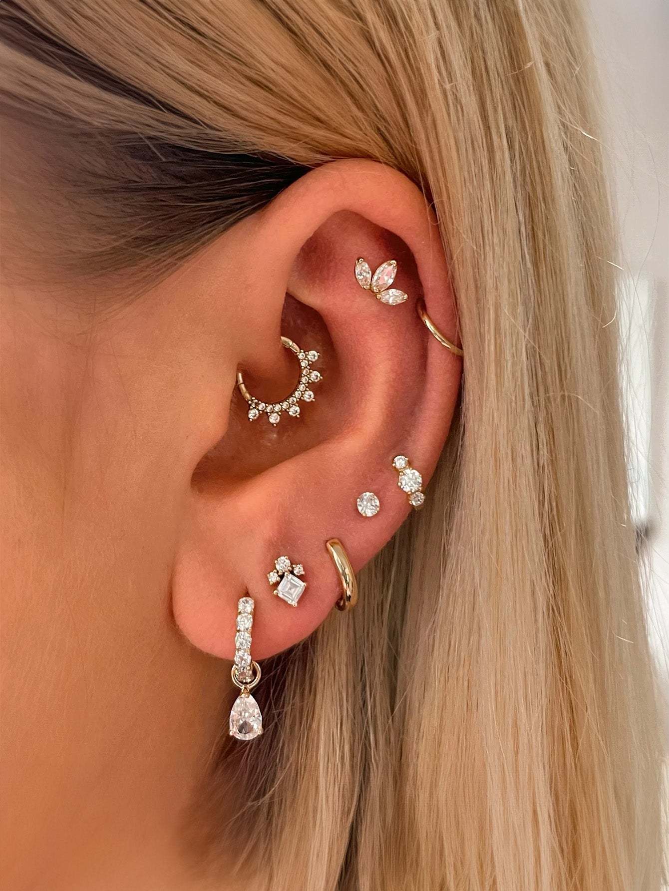 S925 Trio Round Zircon Hoop Earring 6MM-Olarajewelry