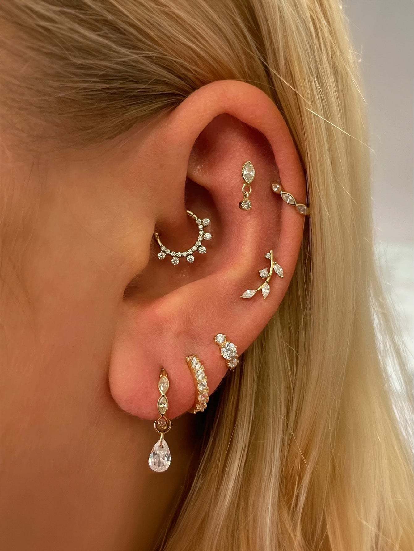S925 Trio Round Zircon Hoop Earring 6MM-Olarajewelry