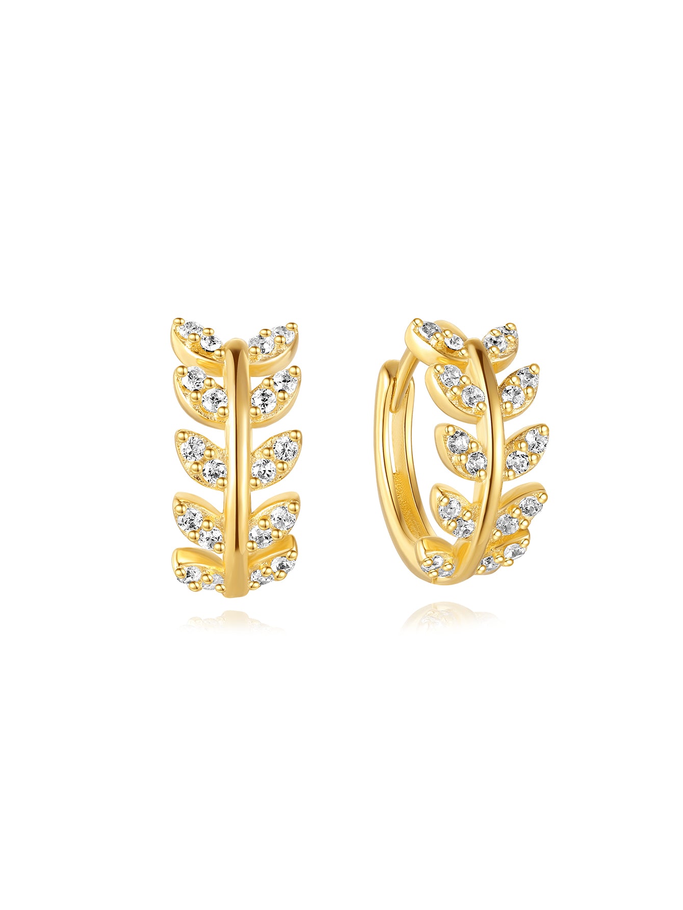 S925 Leaf Flower Zircon Piercing Stud Earrings-Olarajewelry