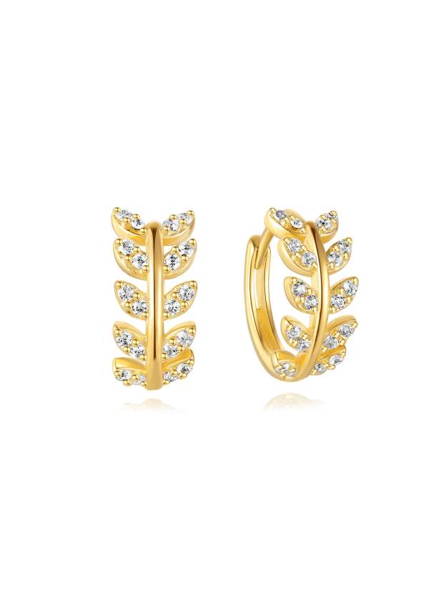 S925 Leaf Flower Zircon Piercing Stud Earrings-Olarajewelry