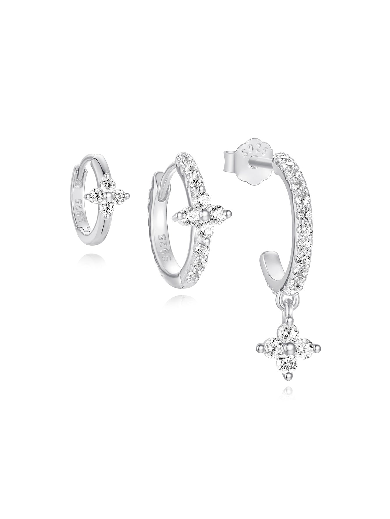 Olara 3pcs Floral Zircon Sterling Silver Earring Set-Olarajewelry