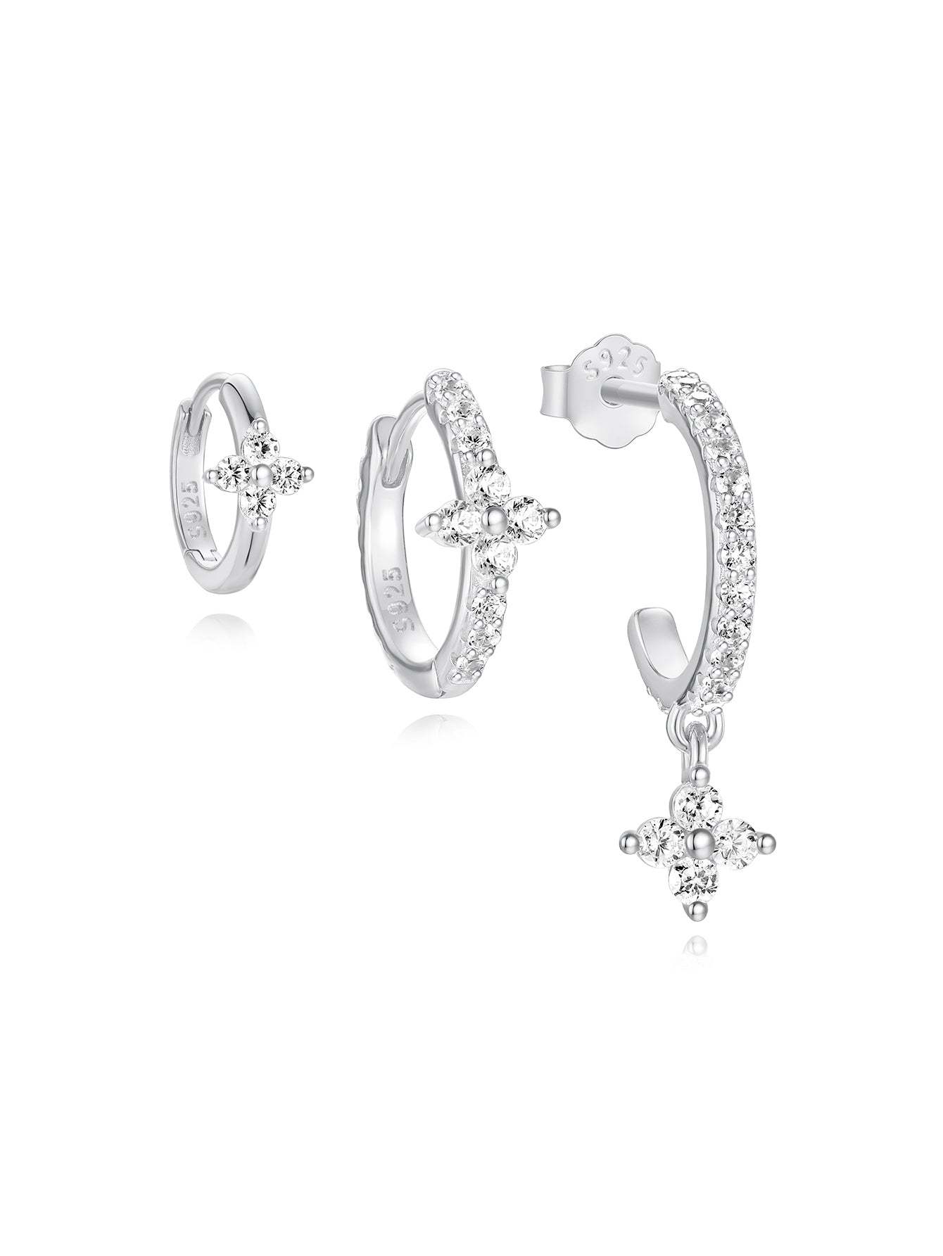 S925 Butterfly Flower Zircon All Match Earring Set-Olarajewelry