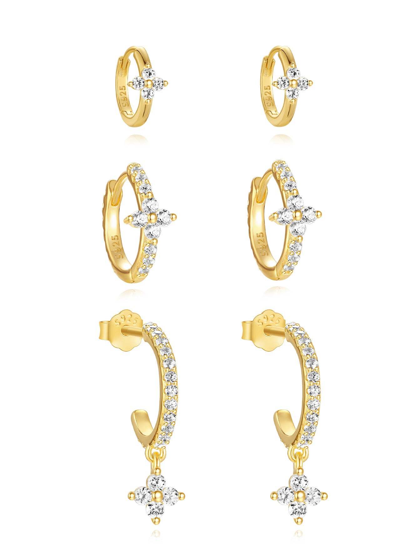 Olara 3pcs Floral Zircon Sterling Silver Earring Set-Olarajewelry