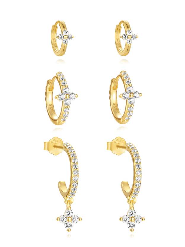 Olara 3pcs Floral Zircon Sterling Silver Earring Set-Olarajewelry