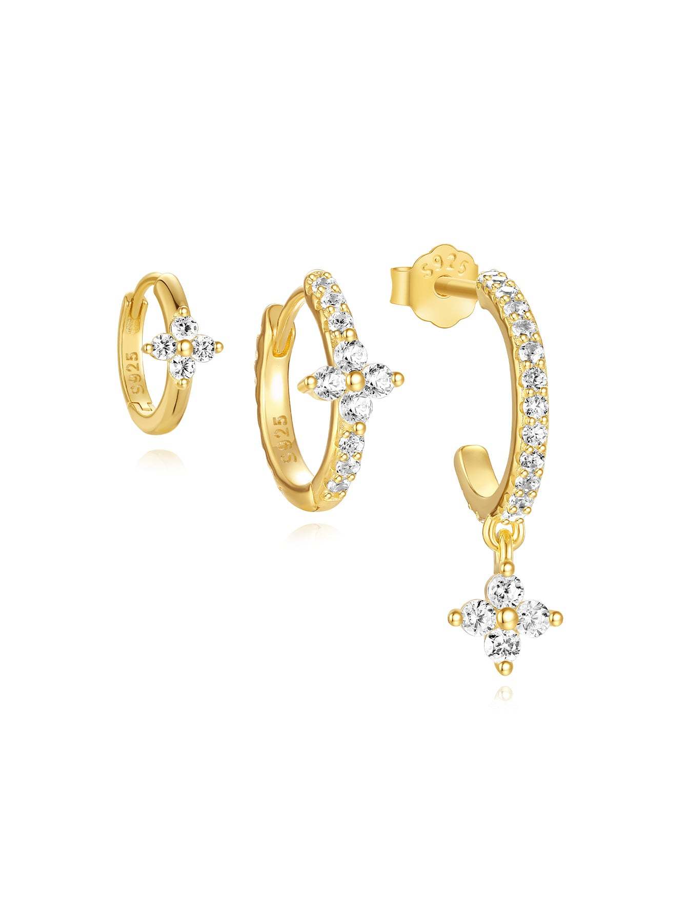 S925 Butterfly Flower Zircon All Match Earring Set-Olarajewelry