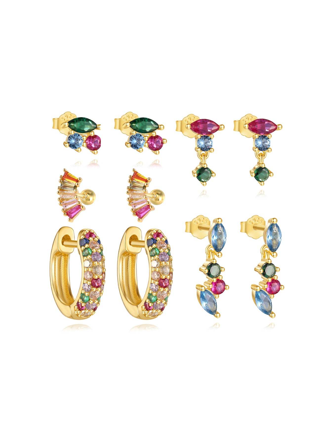 S925 Colorful Zircon Irregular Earrings Set-Olarajewelry