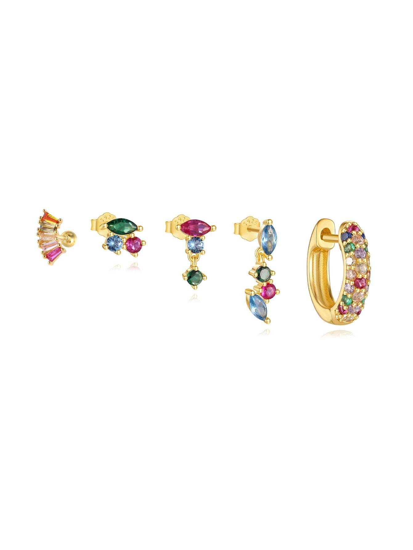 S925 Colorful Zircon Irregular Earrings Set-Olarajewelry