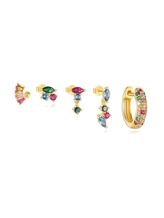 S925 Colorful Zircon Irregular Earrings Set-Olarajewelry