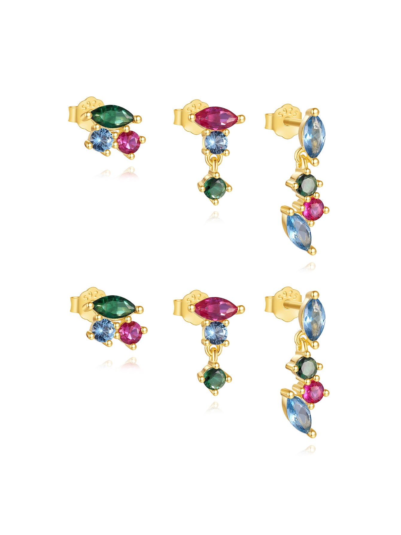 S925 Colorful Zircon Irregular Earrings Set-Olarajewelry