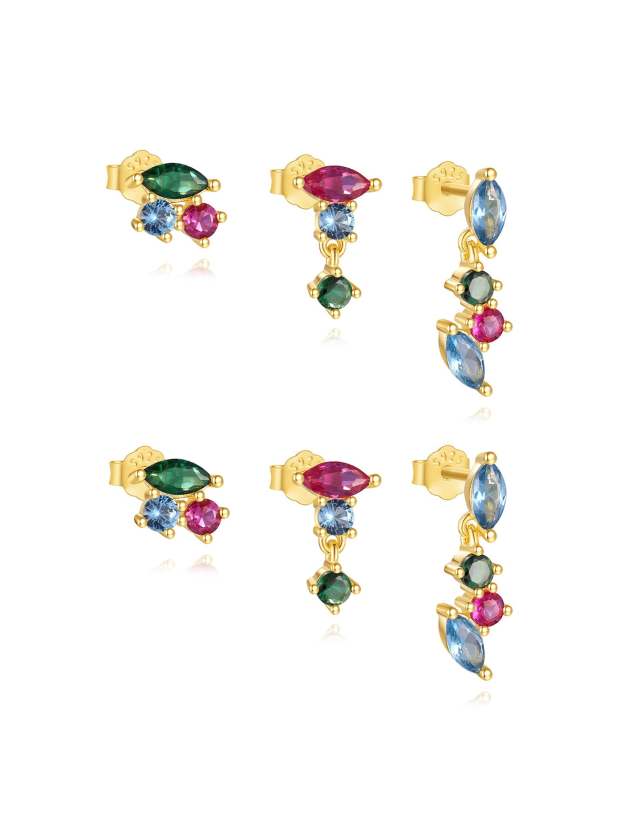 S925 Colorful Zircon Irregular Earrings Set-Olarajewelry