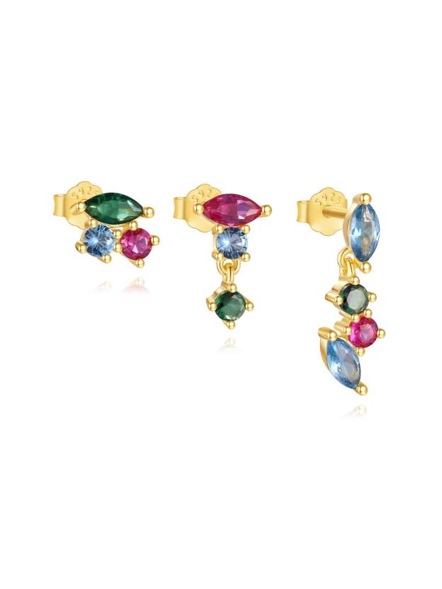 S925 Colorful Zircon Irregular Earrings Set-Olarajewelry