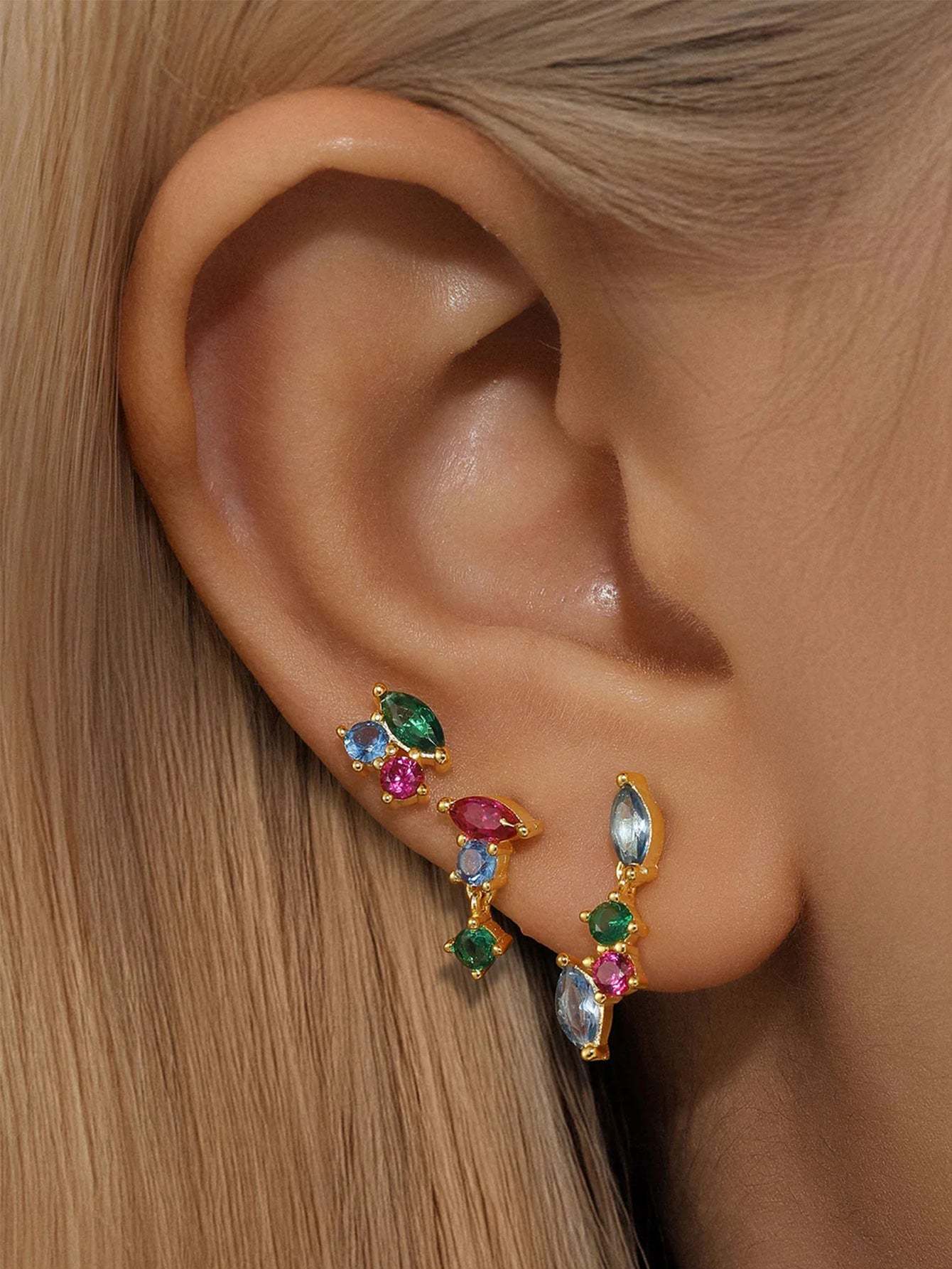 S925 Colorful Zircon Irregular Earrings Set-Olarajewelry
