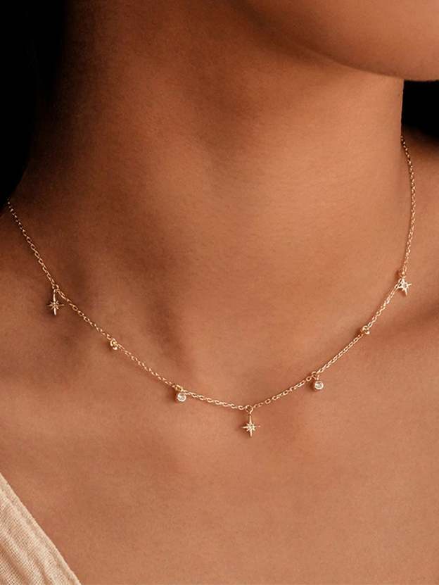 Olara S925 Geometric Zircon Stationed Pendant Choker Necklace-Olarajewelry