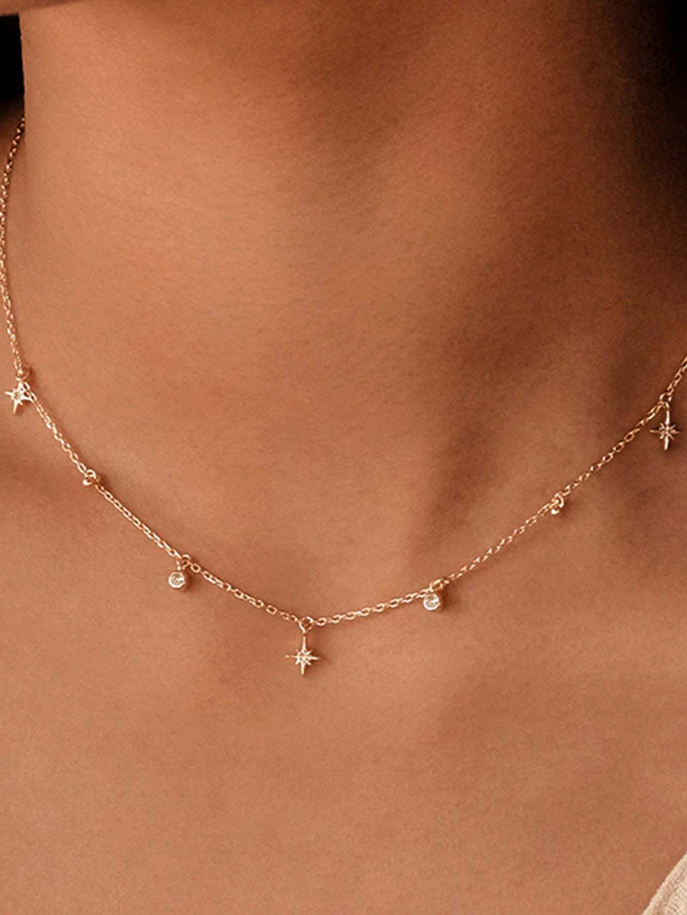 Olara S925 Geometric Zircon Stationed Pendant Choker Necklace-Olarajewelry