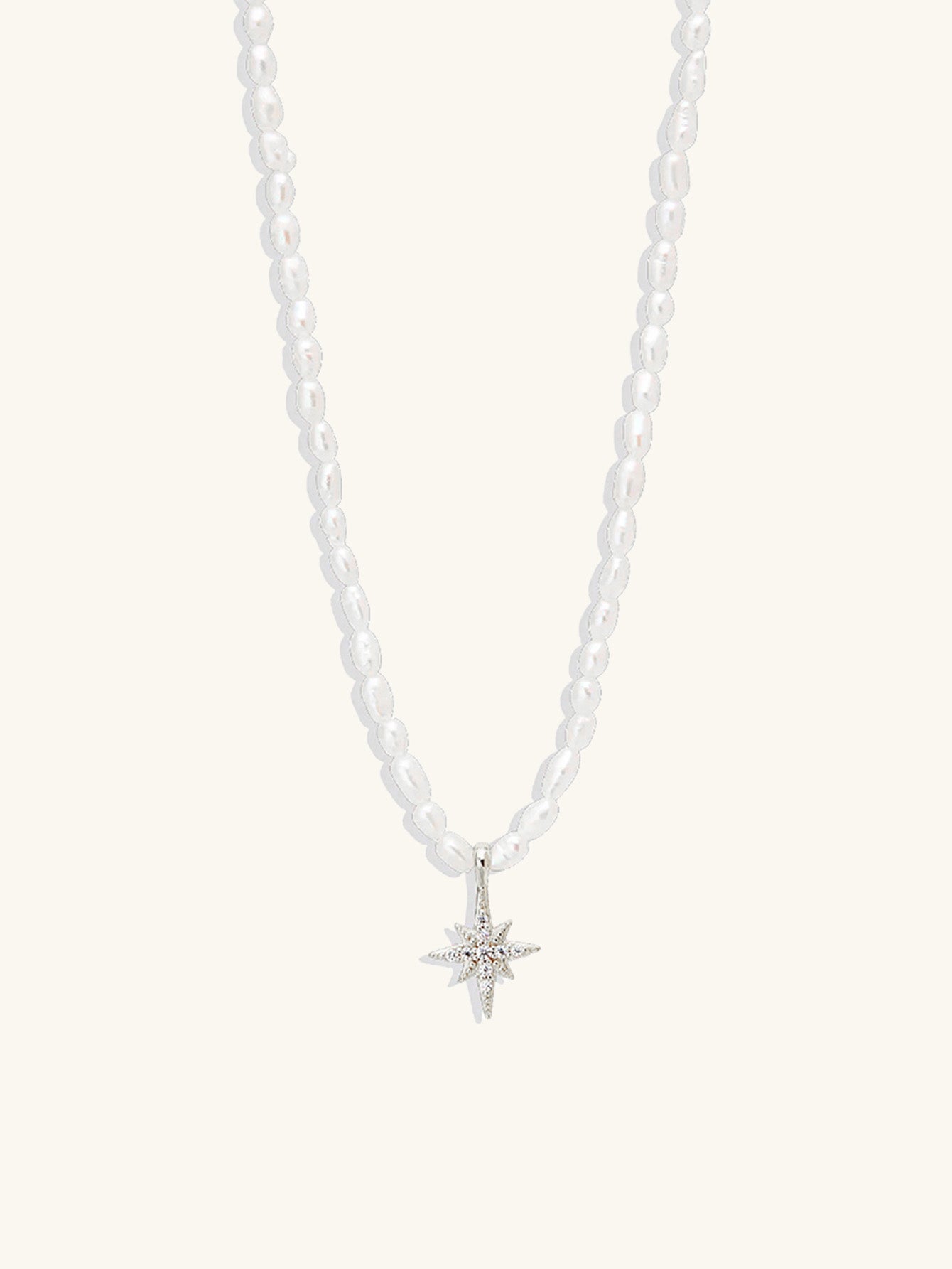 S925 Sterling Silver French Beige Pearl Octagonal Star with Zirconia Necklace-Olarajewelry