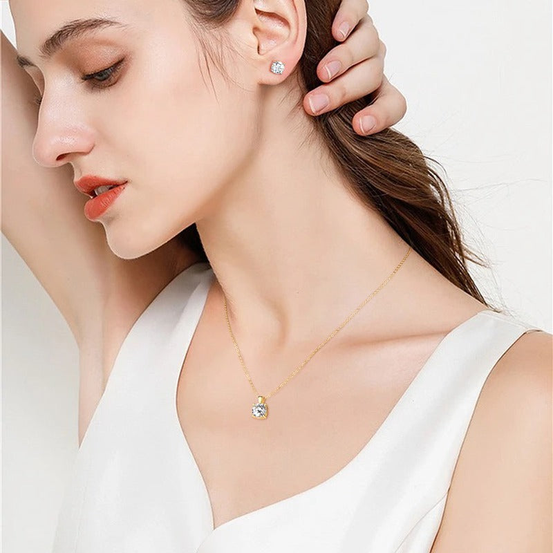 Luxury Solitaire Moissanite Necklace (FREE Earrings included)-Olarajewelry