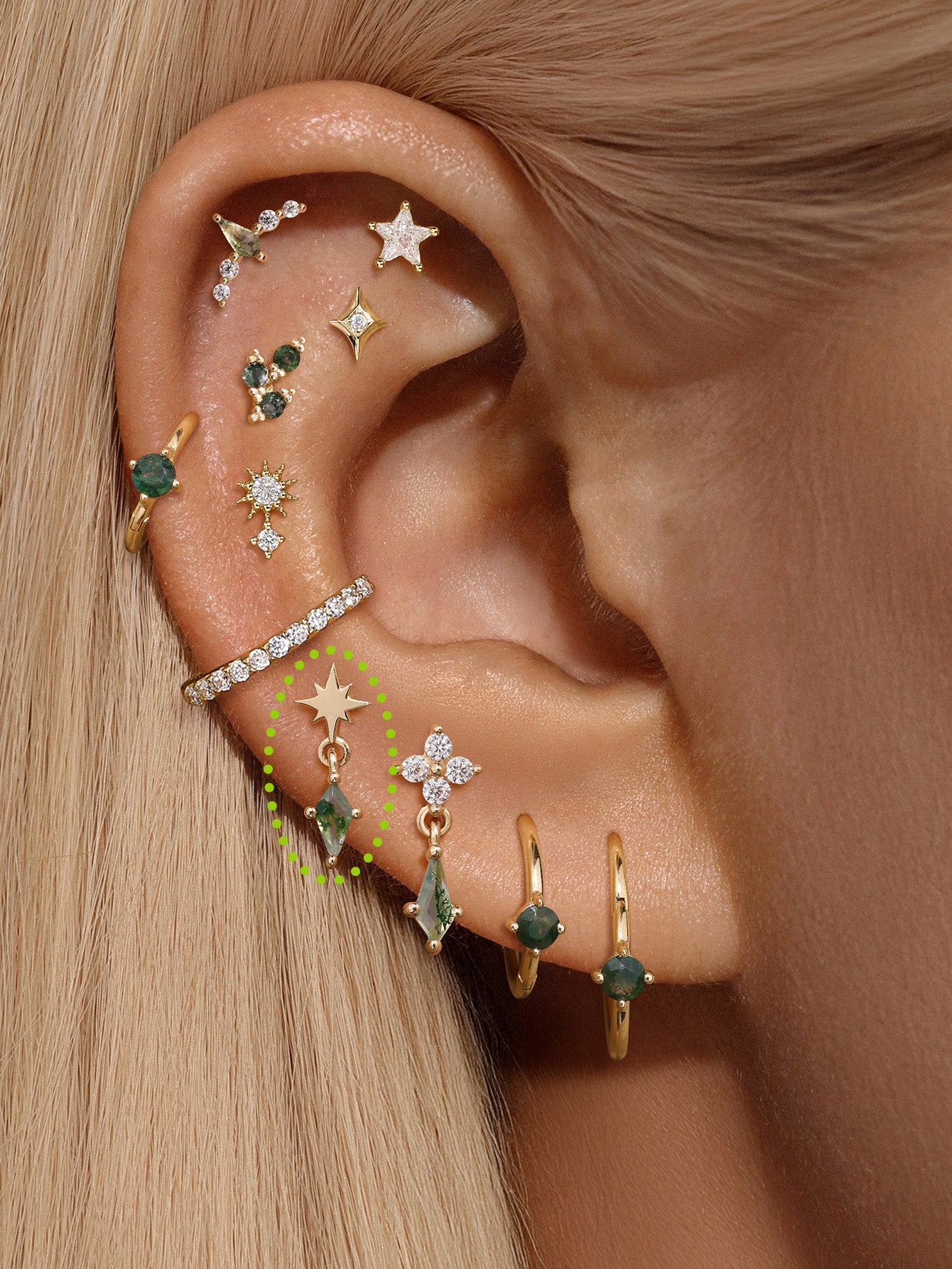 [Pre-Sale] S925 Moss Agate Eight-pointed Star Flatback Stud