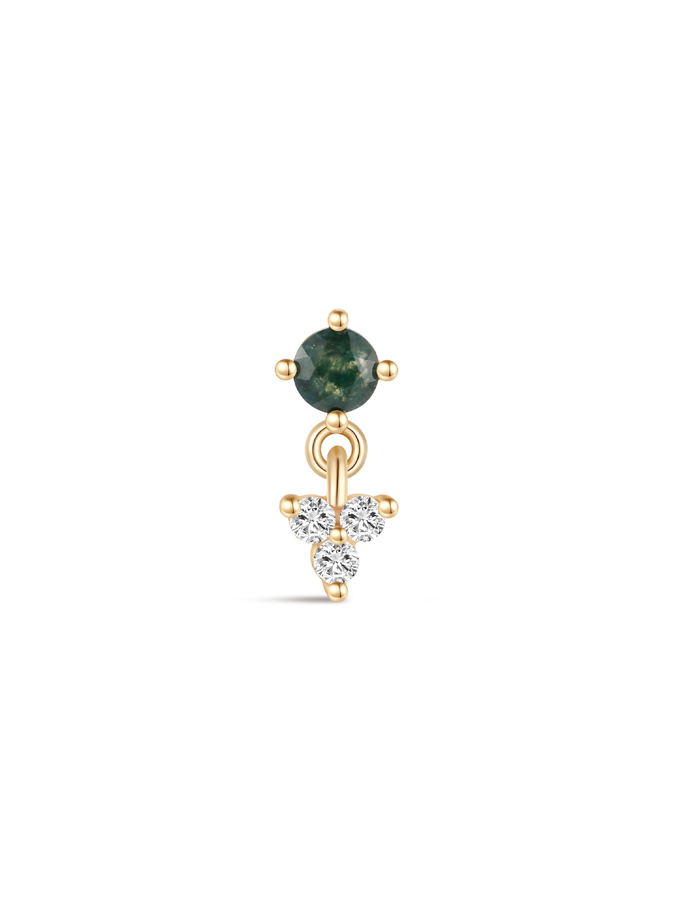 S925 Moss Agate Round Flatback Stud