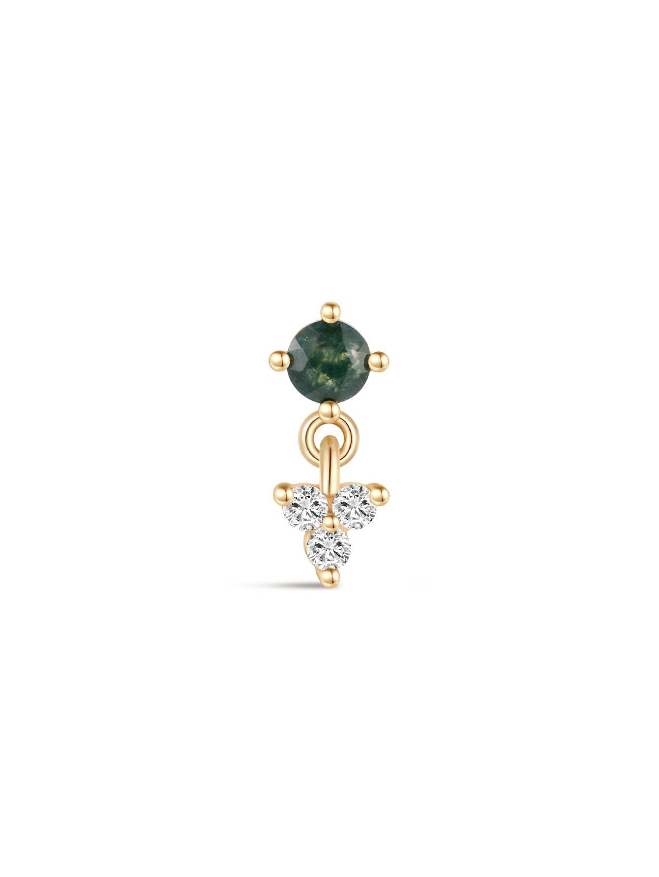 S925 Moss Agate Round Flatback Stud