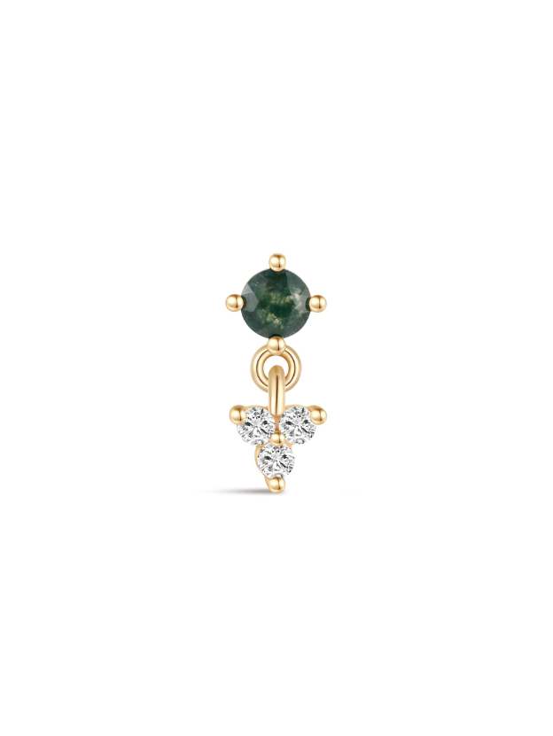 S925 Moss Agate Round Flatback Stud