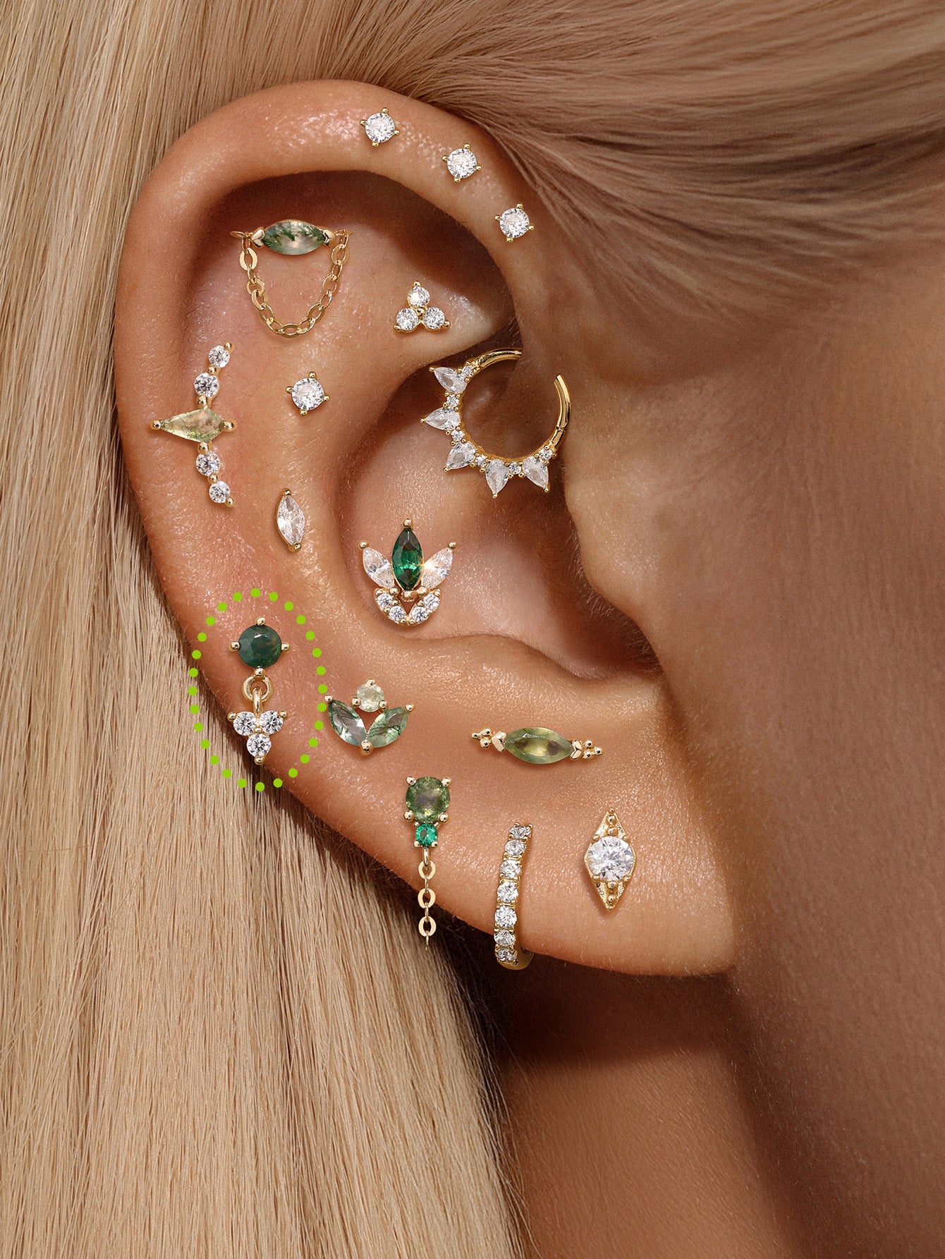 S925 Moss Agate Round Flatback Stud