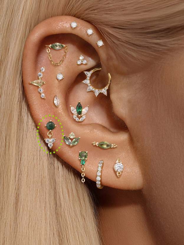 S925 Moss Agate Round Flatback Stud