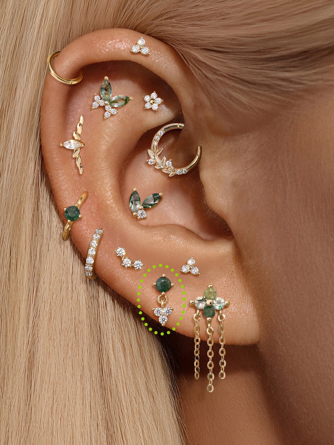 S925 Moss Agate Round Flatback Stud