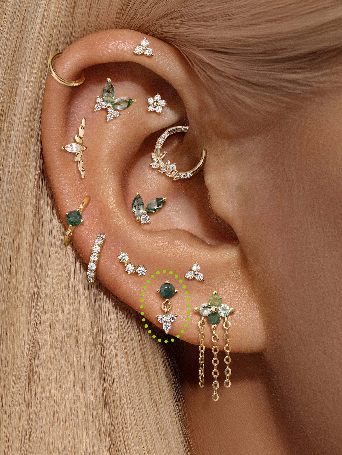 S925 Moss Agate Round Flatback Stud