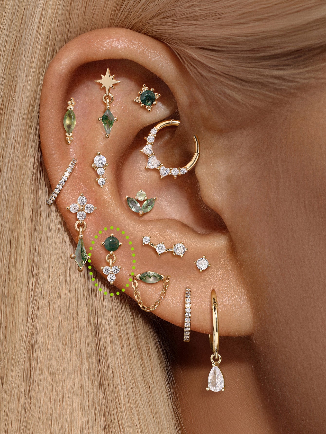 S925 Moss Agate Round Flatback Stud