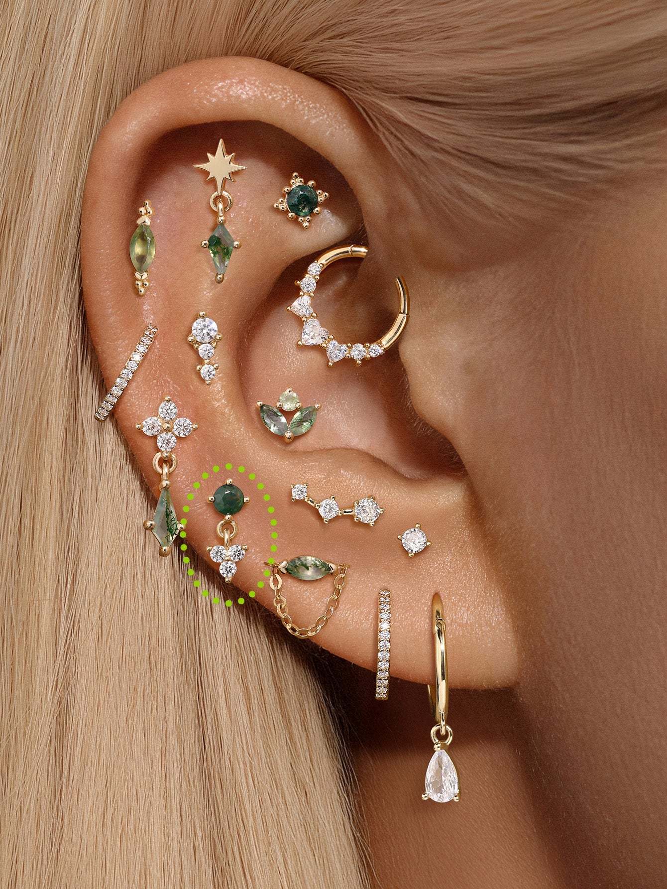 S925 Moss Agate Round Flatback Stud